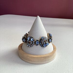 Signed Holly Craft Elegant Blue and Silver Swirl Bracelet